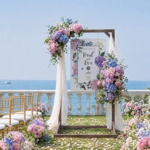 Wooden Welcome Sign Stand, 68" x 34" x 17" Heavy Duty Sign Holder Stand Wood Easel w/ Poster Design Templates for Wedding, Bridal Shower, Baby Shower, Birthday Party - Image 4