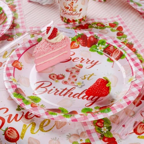 Berry First Birthday Strawberry Party Supplies for 50 Guests - Image 5
