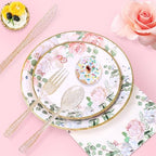 350 PCS Floral Plates and Napkins Party Supplies Serve 50 Flower Disposable Paper Dinnerware Sets for Adults Bridal Shower Decorations Baby Shower Birthday Wedding Engagement Tea - Image 3