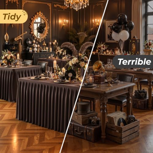 Chocolate Polyester Table Cloths for Rectangle 8 Foot Tables, 2 Pack Wrinkle Free Tablecloths Stretchy Banquet Ruffle Fitted Table Cover Desk Skirt for Parties Wedding Birthday Baby Shower - Image 6