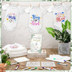 Panitay 126 Pcs Baby Shower DIY Bodysuit Set Bib 25 Blank White Newborn Bodysuit 25 Stencils 24 Marker 1 Sign 50 Pins(Greenery) - Image 2