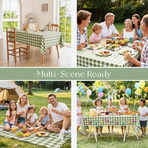 Gingham Tablecloth Rectangle Table, Cotton Linen Fabric Picnic Checkered Table Cloth Farmhouse Washable Wrinkle Free Buffalo Plaid Table Cover for Outdoor Birthday Party, Green 60x120 - Image 5