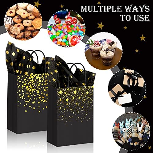 32Pcs Black and Gold Gift Bags with 32 Tissue Paper Heart Stars Dots Styles - Image 4