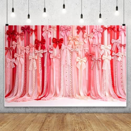 10x6.5ft Pink Red Bow Backdrop Ribbon Lace Background for Birthday Party Baby Shower Valentine Portrait Photography Decor Studio Booth Prop for Photoshoot Event Decoration Wedding Banner - Image 3