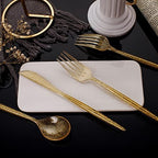 Supernal 180pcs Gold Glitter Plastic Silverware Set, Disposable Cutlery - Image 6