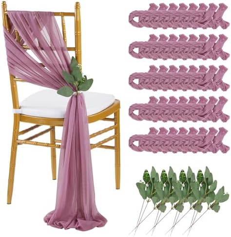 QueenDream Purple Wedding Chair Decorations: 50PCS Tulle Chair Sashes Cover Bands Aisle Sheer Chairs Bows for Birthday Party Banquet by QueenDream