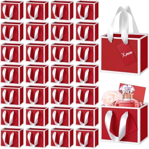 Yeaqee 50 Pcs Mini Metallic Paper Gift Bags with Handle, Red White by Yeaqee