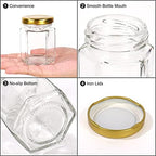 3 oz 30 Pack Mini Honey Jars, Hexagon Glass Jars with Gold Lids - Image 3