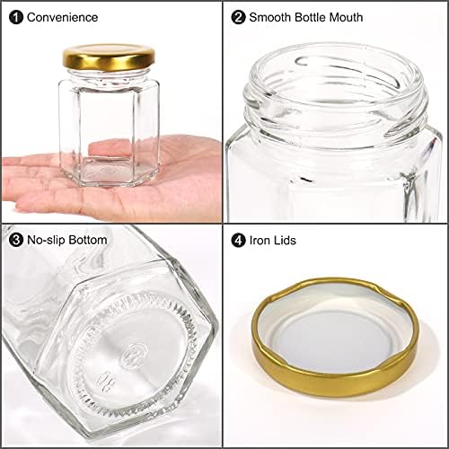 3 oz 30 Pack Mini Honey Jars, Hexagon Glass Jars with Gold Lids - Image 3