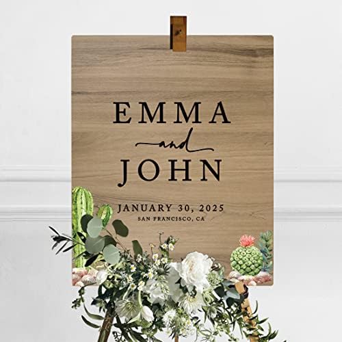Andaz Press Large Wooden Welcome Sign for Wedding, Rustic Welcome Sign 16" x 20" Custom Names Desert Chic Cactus Wedding Signage English Oak MDF Wood Finish Wedding Reception Indoor Outdoor Signs - Image 3
