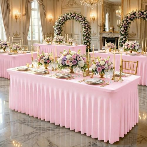 Pink Spandex Tablecloth for 8FT Rectangle Tables, Table Skirt - Image 7