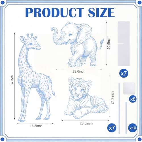 Eaasty 3 Pcs Blue Toile De Jouy Baby Shower Decor, Safari Animal Cutouts - Image 4