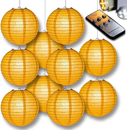 PaperLanternStore.com 12" Papaya Paper Lantern Party Pack with Remote Controlled LED Lights (10-Pack Combo Kit) by Fantado+Party+%26+Event+Lighting
