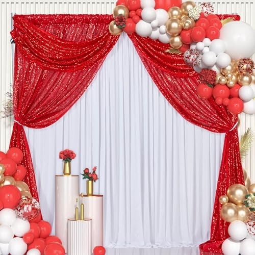 Red Glitter Sequin Backdrop Curtains 8ftx10ft Photo Drapes - Image 4