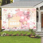 15X10ft Pink Baby Shower Backdrop Cute Pink Boho Floral Baby Shower Backdrop, Girl's Birthday Party Background Decor Cartoon Birthday Party Background Photo Booth Props - Image 5
