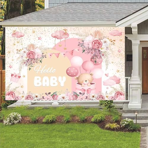 15X10ft Pink Baby Shower Backdrop Cute Pink Boho Floral Baby Shower Backdrop, Girl's Birthday Party Background Decor Cartoon Birthday Party Background Photo Booth Props - Image 5