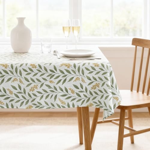 H.VERSAILTEX Linen Table Cloths Floral Printed Tablecloth Spill-Proof Waterproof Table Cover for Dining Buffet Feature Soft and Thick Fabric Wrinkle Free, 60 x 120 Inch, Adela Botanical Motif - Sage by HVERSAILTEX