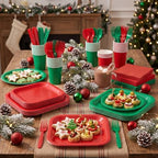 Vyntra 350 Pcs Red & Green Square Paper Plates and Napkins Set, Serves 50 - Image 5