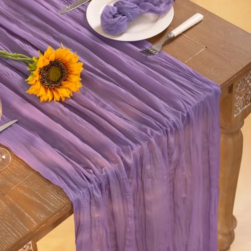 DeZerlor Purple Cheesecloth Table Runner 1 Pack Summer Boho Runner - Image 5