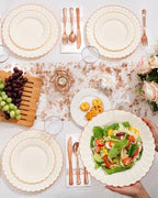 YOUBET 175PCS Ivory Scalloped Plastic Plates with Rose Gold Rim for Party - Image 6