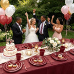 Burgundy Plastic Plates for Party,30 Guests Disposable Maroon Party Supplies,9" Dinner,7" Dessert Plate,Napkins,Cups,Forks and Tablecloth Dinnerware for Birthday Wedding Elegant Parties - Image 5