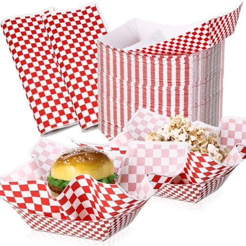 Geosar 200 Pcs Gingham Paper Food Tray with Wax Paper,Red White by Geosar