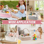 OIAHOMY Gift Basket with Long Handles, Large Woven Baskets for Gifts with Gift Bag, Ribbons and Lace, Cotton Rope Storage Basket for Birthdays, Baby Showers, Picnic, Wedding DIY Presents 19L - White - Image 5
