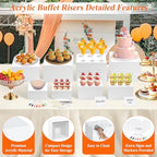 8 Pcs White Buffet Risers with Mini Table Sign, Serving Tongs, Acrylic Food Risers for Buffet Table Display Stand Shelf for Party Catering Dessert Jewelry Collectibles (Size 9" 8" 7" 6" 5" 5" 4" 4") - Image 6