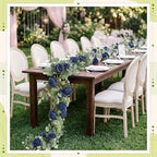 Riceshoot 4 Pcs 26 ft Artificial Eucalyptus Vines Garland with Flowers Faux Floral Greenery Garlands Rose Wreath for Wedding Party Arch Table Decor Backdrop Decorations (Dusty Blue) - Image 4