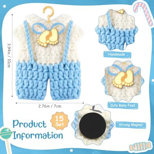 LemonRoad 15 Pcs Baby Shower Favors for Boy or Girl Baby Shower Prizes for Guests Sweater Refrigerator Magnet with Box Coat Hangers Acrylic Feet for Thank You Gifts Gender Reveal Baptism Party(Blue) - Image 2
