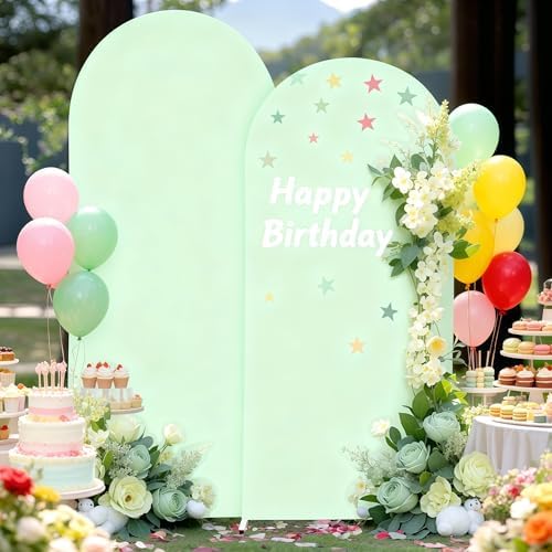 6.6FT Sage Green Arch Cover - Polyester Fitted Wedding Arch Stand Covers Round Top Chiara Arch Backdrop Cover for Birthday Party Banquet Photo Background Decoration - Image 4