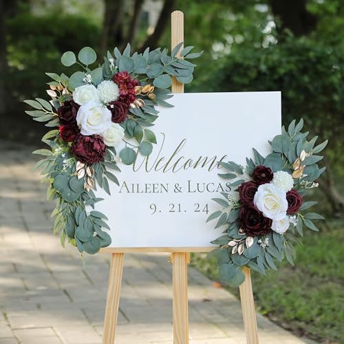 Artificial Burgundy Wedding Arch Flower Floral Swags Set of 2 - Image 2