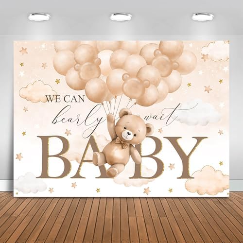 Bear Baby Shower Backdrop We Can Bearly Wait Party Decorations Background for Boy Bear Theme Baby Shower Banner Photo Booth Prop (Brown, 10x7ft) by Fitumiw