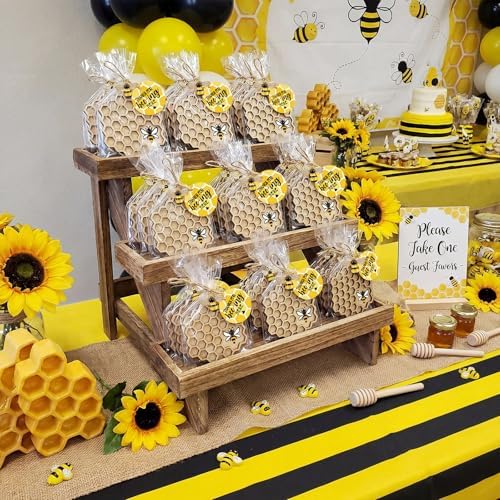 24 Sets Bee Party Favor Honeycomb Wood Coaster Set with Charm - Image 4