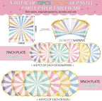 144 Pcs 48 Guests Pastel Striped Party Plates and Napkin Scalloped - Image 2