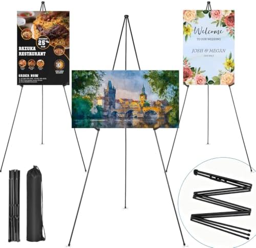 3 Pack 63 Inch Easel Stand for Wedding Sign, Poster, Portable Metal Painting Easels Stand Adjustable Folding Easel for Art Crafts Show,Arts,Birthday (Black) by Unknown