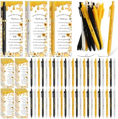 Engrowtic 100 Set Bee Baby Shower Gifts Pens for Guest Bee Themed Baby Shower Party Favors Ballpoint Pens with Thank You Cards Cute Gender Reveal Game Prizes Birthday Return Gifts Souvenirs Supplies by Engrowtic