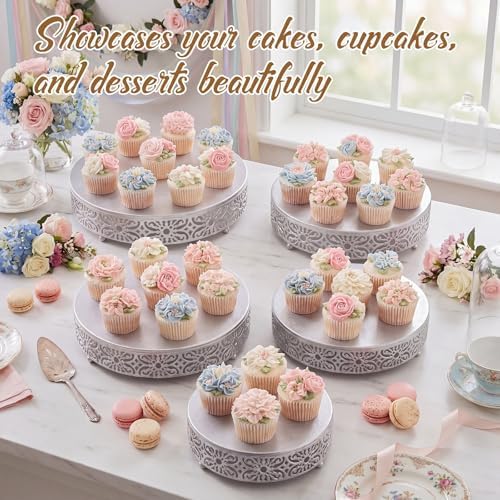 Wenqik 5 Pcs Metal Silver Cake Stand,16/14/12/10/8 in Round Cake Holder - Image 5