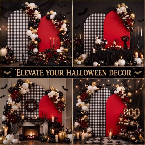 Tegeme 2 Set Gingham Arch Backdrop Cover 7.2ft 6.6ft Arch Cover, Black,Red - Image 6