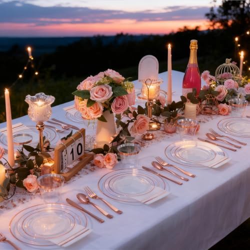 GATHER 350PCS Clear Rose Gold Plastic Plates for Wedding and Party - Image 6