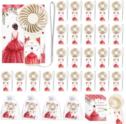 25pcs Red Quinceanera Mini Handheld Fans for Sweet 15 Birthday Party Favors by Winocbxt