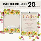 Amanda Creation Sunflower and Peony Twin Baby Shower Invitations, Twins Baby Shower Invitations, 20 Personalized 5x7 Double-Sided Cards with White Envelopes, Made in USA - Image 4