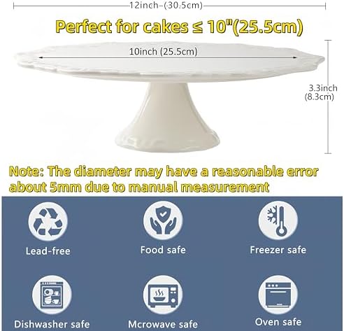 10 Inch White Ceramic Cake Stand (Holds 10 Inch Cake), Decorative Cupcake Stand, Dessert Display Plates for Snacks and Cookies, Baby Shower, Birthday, Wedding Party Decor - Image 2