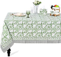 Ridhi Sage Green Block Print Cotton Rectangle Table Cloth, 52x70 inch by Ridhi