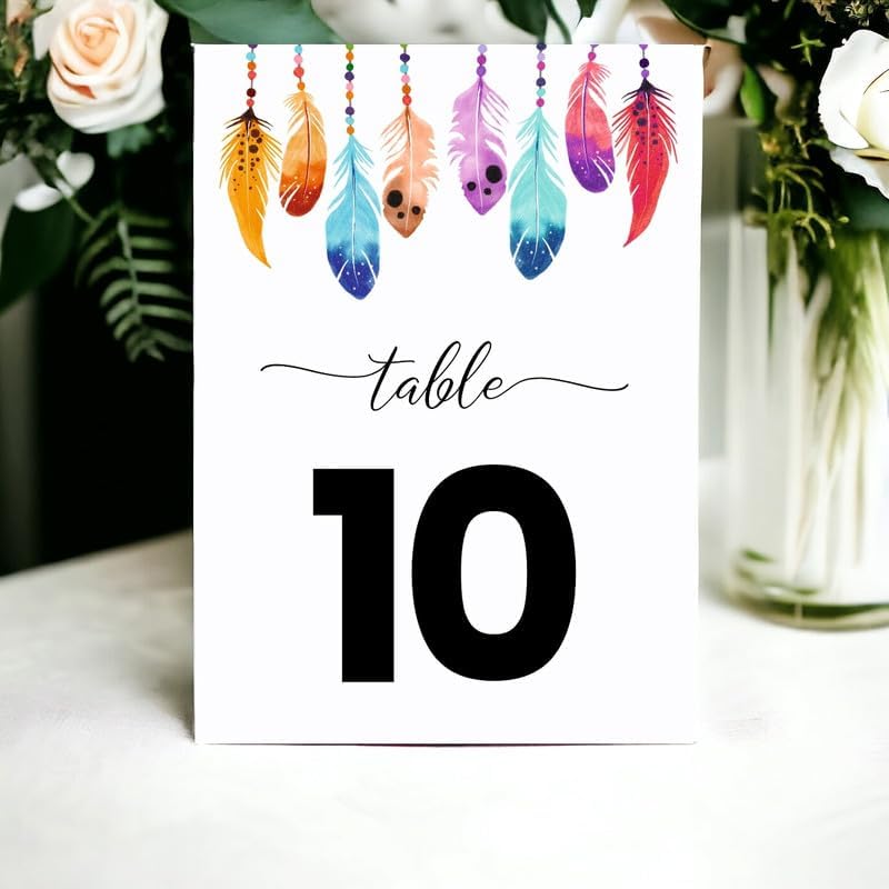 Abstract Feather Design Table Number Cards Double Sided Party Table Numbers for Reception Baby Shower Anniversary Birthday Bridal Party 5x7 100 Pcs - Image 2