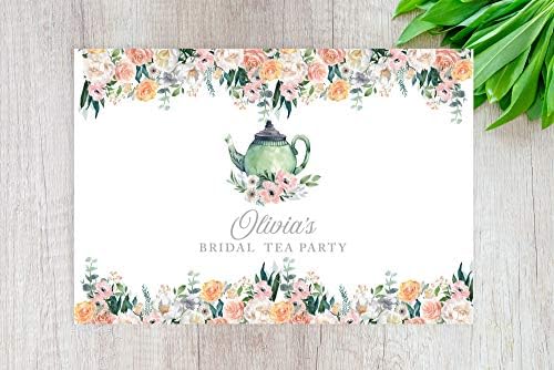 Andaz Press Custom Personalized Disposable Paper Placemats, 12 x 18 Inch, Set of 25, Bridal Tea Party Custom Coral and Peach Floral, Tableware, Dining, Tabletop, Table Setting for Bridal Shower - Image 2