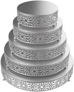 Wenqik 5 Pcs Metal Silver Cake Stand,16/14/12/10/8 in Round Cake Holder by Wenqik