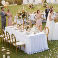 leegleri 4 pk White Tulle Tablecloths for 6 Foot Rectangle Tables, Floor Length 2-in-1 Tulle Table Cover with Draped Skirt,Wrinkle Free Stretchy Fitted Table Clothes 6ft for Wedding Party Decor by LeegleriTableSkirt