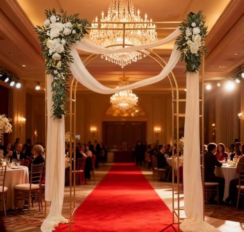 Wedding Arch Backdrop Stand Gold 5.91 x 7.87FT Wedding Arches Square Metal Balloon Arch Stand Garden Arbor Frame Arch Drapery Sheer Fabric Backdrop Curtain for Photo Booth Background Decoration - Image 6