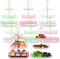 8 Pcs 3 Tier Serving Tray Cupcake Stand, Square, White, Pink, Green by Gandeer